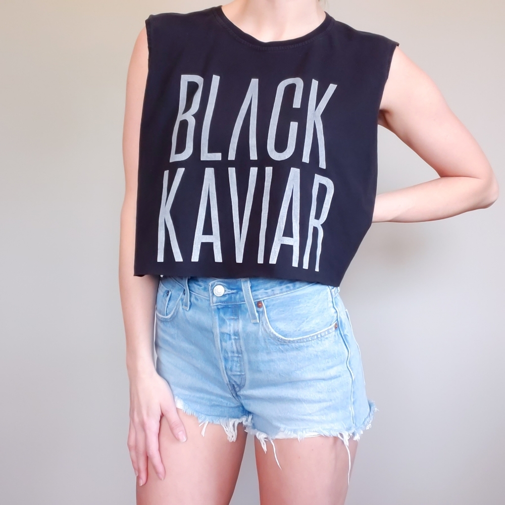 Black Kaviar Graphic Sleeveless Crop Top Upcycled